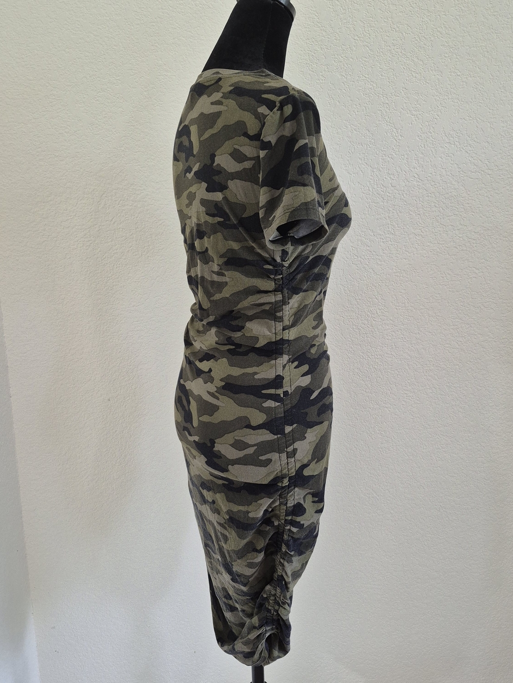 Camo Short Sleeve Bodycon Dress - Olive Green - Picture 4 of 7
